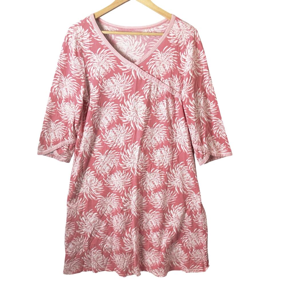 Garnet Hill Organic Cotton Sleep Dress Women’s Size Medium Pink Floral Comfort